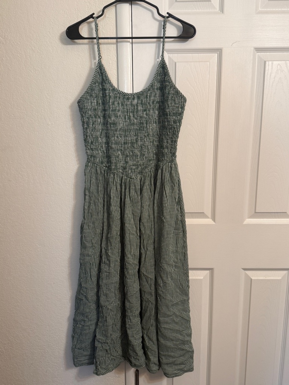 Aerie “at the barre” smocked dress-Green Gingham Smocked Midi Dress - Women